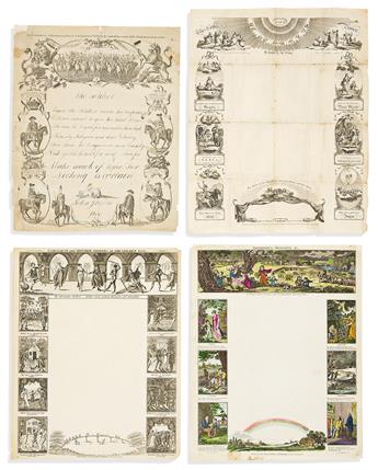 (WRITING SHEETS.) Group of 8 eighteenth-and-early-nineteenth-century engraved British writing blanks.                                            